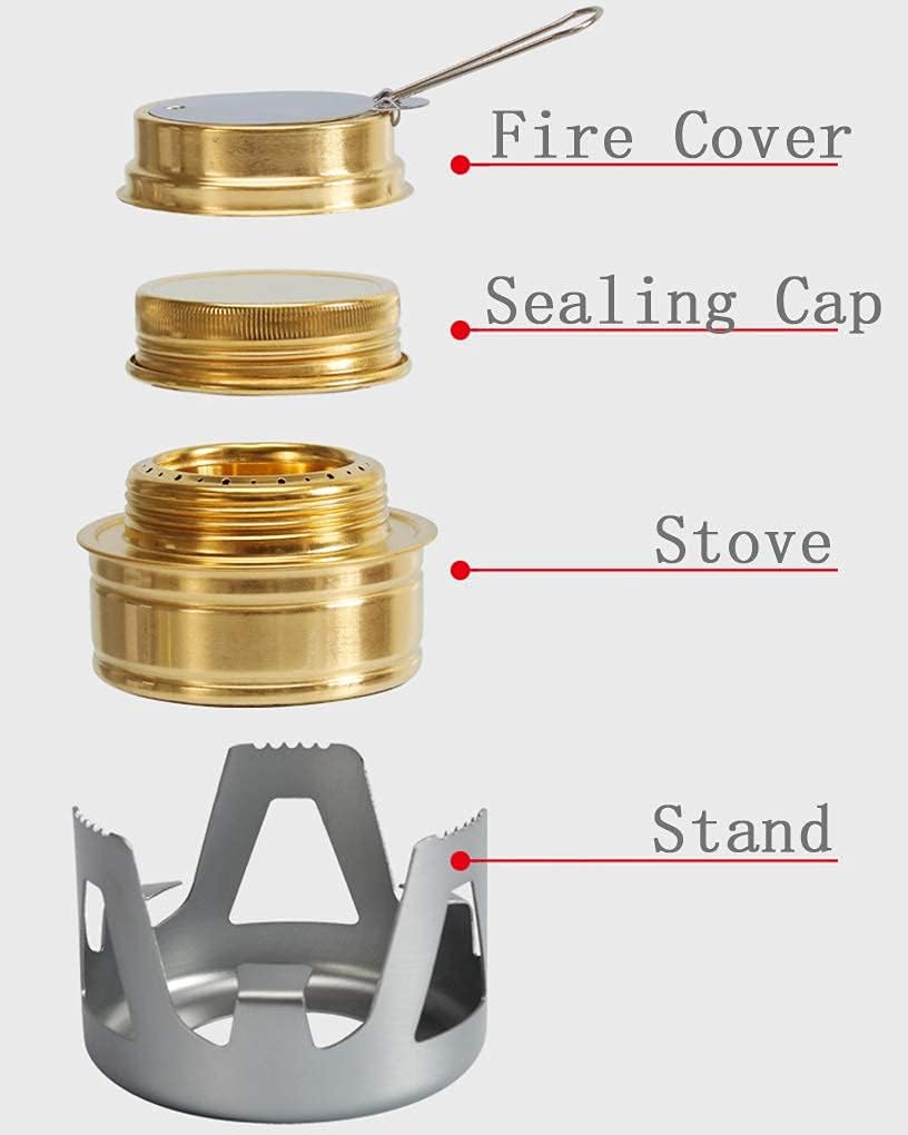 Mini estufa de alcohol, quemador de alcohol ligero de latón con soporte de aluminio para camping, senderismo y picnic (gris)
