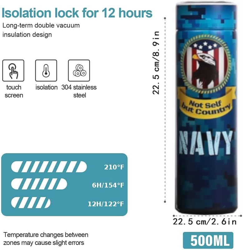 BRAVO ZULU – Botella de agua de acero inoxidable con pantalla LED de temperatura, botella de agua térmica para mantener el agua caliente y fría