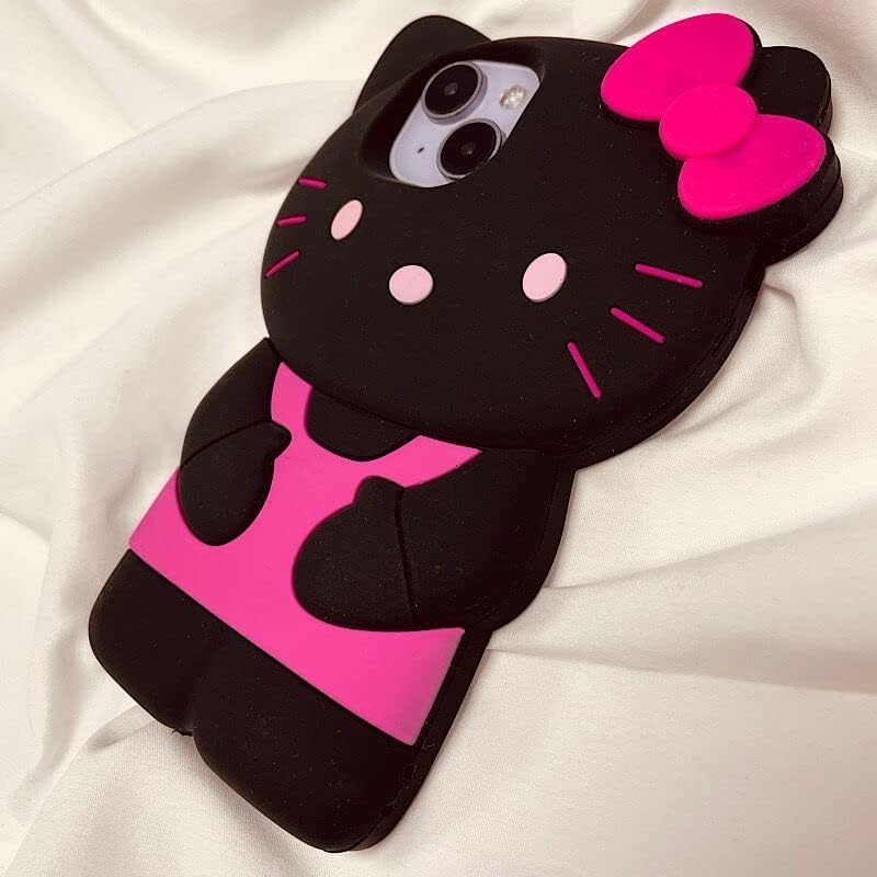 Bonita funda adorable de silicona suave de dibujos animados 3D, diseño de animales kawaii para niñas, niños, adolescentes y niños (negrorosa, para