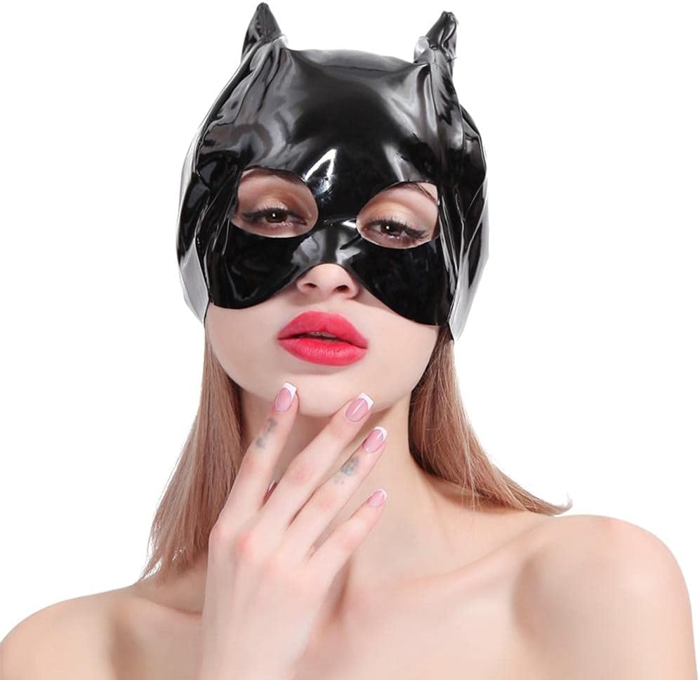 Máscara de gato de Halloween para mujer, máscara de piel sintética negra, máscara de Halloween para carnaval, fiesta, cosplay, talla M