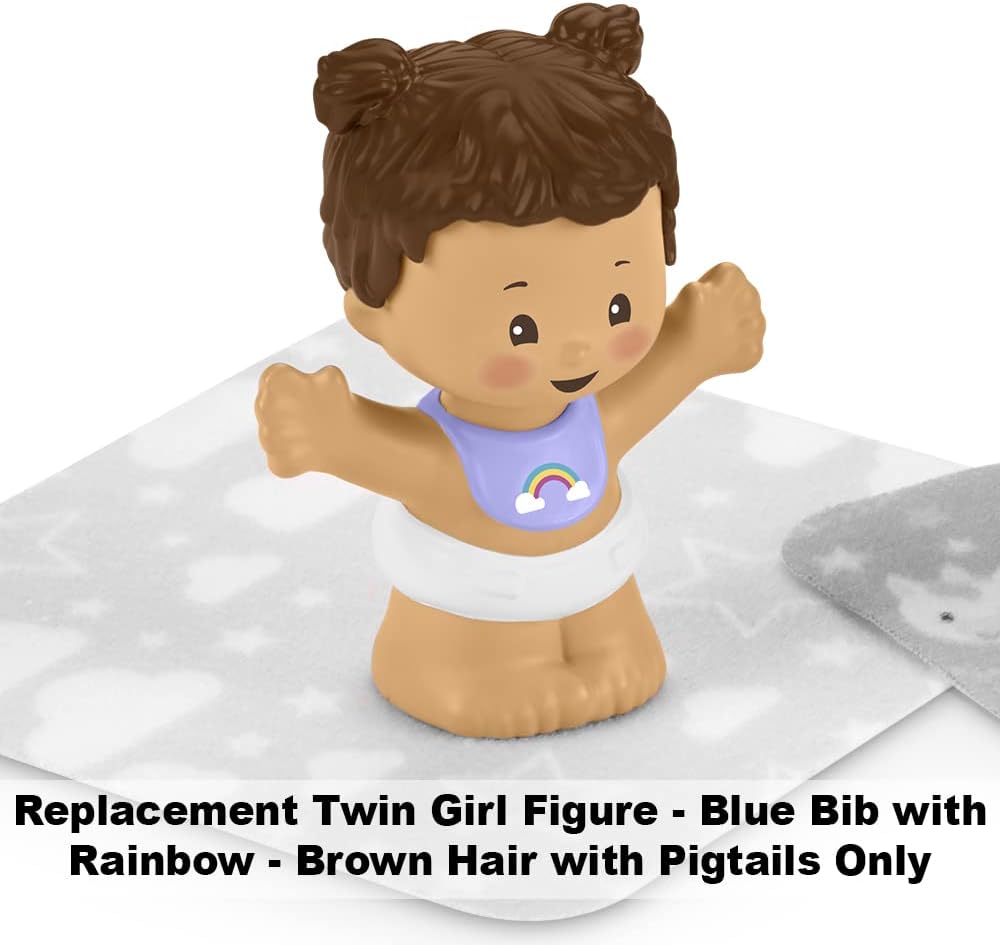 Figura de repuesto para Fisher-Price Little People Snuggle Twins Playset – GKY44  Figura de bebé  Babero con arco iris y coletas