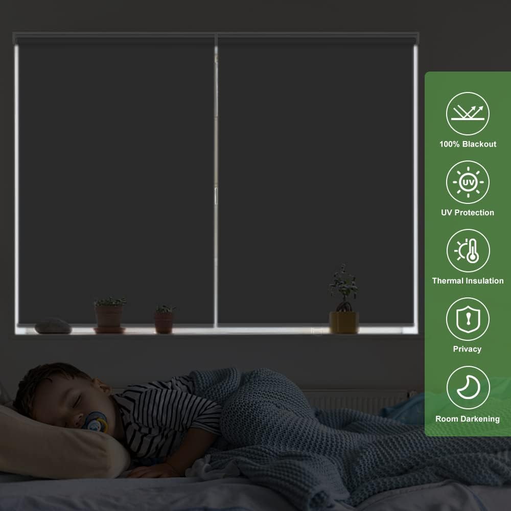 Kokorona Persianas enrollables opacas sin cordón para ventanas, oscurecimiento de la habitación, con aislamiento térmico, ahorro de energía, para