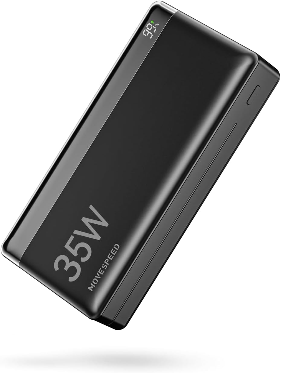 MOVE SPEED Cargador portátil de 35 W, 20000 mAh carga rápida USB C entrada y salida PD3.0 QC4.0, pantalla digital LED, paquete de baterías