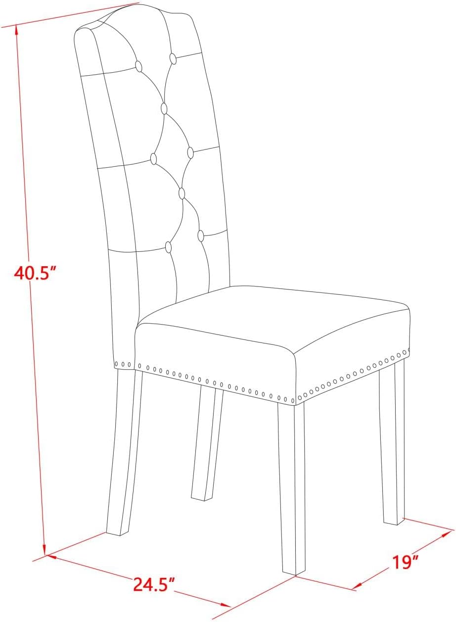 East West Furniture ELP6T35 Elsa Parson – Juego de 2 sillas acolchadas de tela de lino con ribete de clavos y botones copetudos, color negro