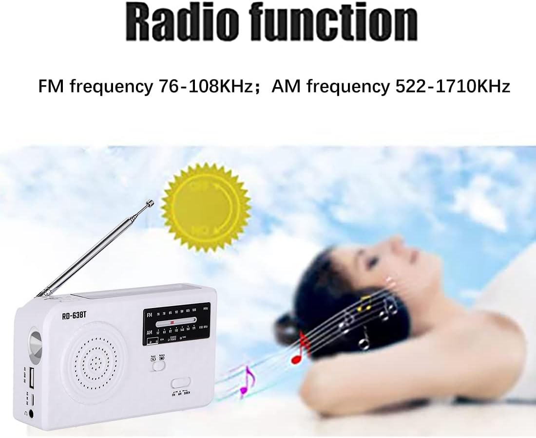D638T Solar Manivela Generador Radio Multifuncional Emergencia Recargable LED Linterna AM FM Radio para Exterior