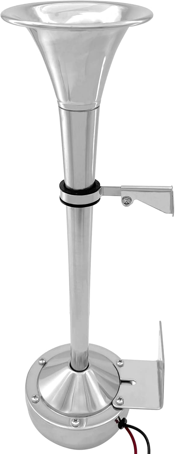 ISURE MARINE Bocina de trompeta individual de acero inoxidable de 12 V, juego completo, tono bajo, 15-34 pulgadas, bocina eléctrica impermeable para