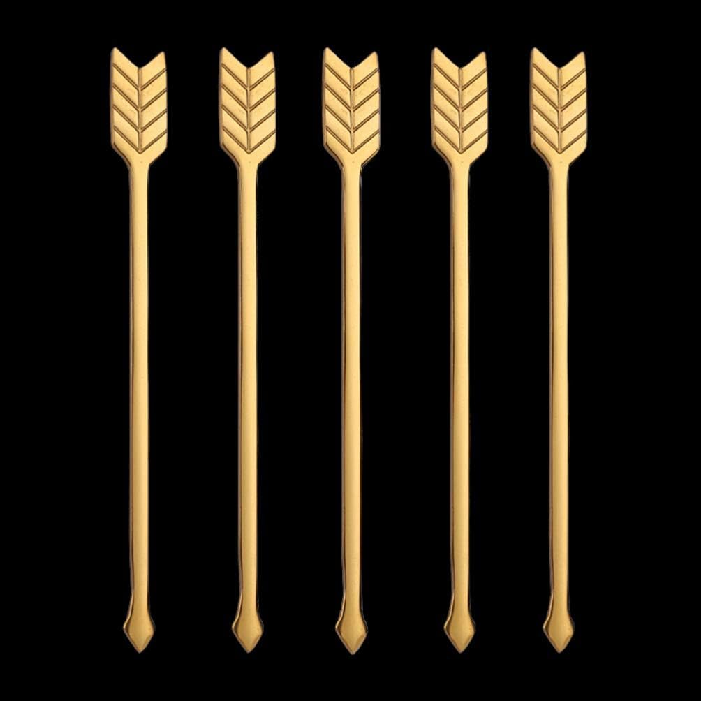 Ciieeo 1 juego de palillos de cóctel de acero inoxidable, tenedores de frutas para aperitivos, pinchos de metal dorado para fiesta de frutas