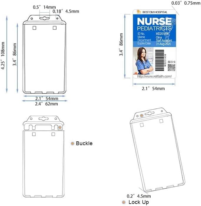 Bestom Portatarjetas de identificación de plástico duro para insignias con bloqueo permanente, resistente estilo vertical, seguro, de doble cara,
