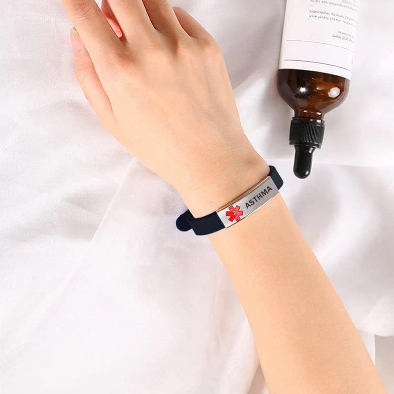 Pulsera de identificación médica grabada con láser, primeros auxilios de emergencia, ajustable, tipo 1acero sin satén, ajustable, pulsera de