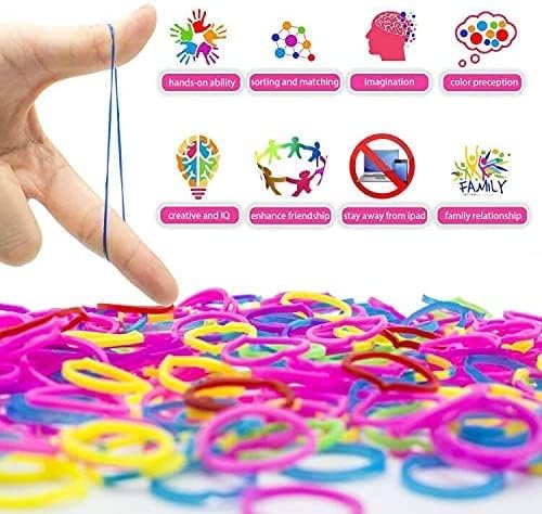 OOZDA Kit de pulsera de banda de goma con un gancho de ganchillo de metal, kit de fabricación de pulseras de telar de 28 colores para niños, kit de