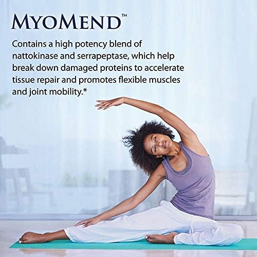 Myomend, 60 cápsulas  Apoyo muscular y articular  Formulado con bromelina y rutina  Suplemento de salud enzimática  vegano y kosher