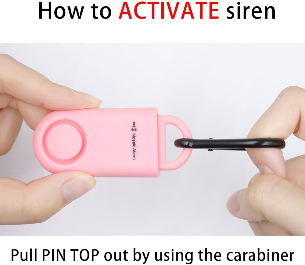Paquete de 2 alarmas de seguridad personal de sirena de 130 db con sonido fuerte, alertas de emergencia con mosquetón, cordón. Llavero de