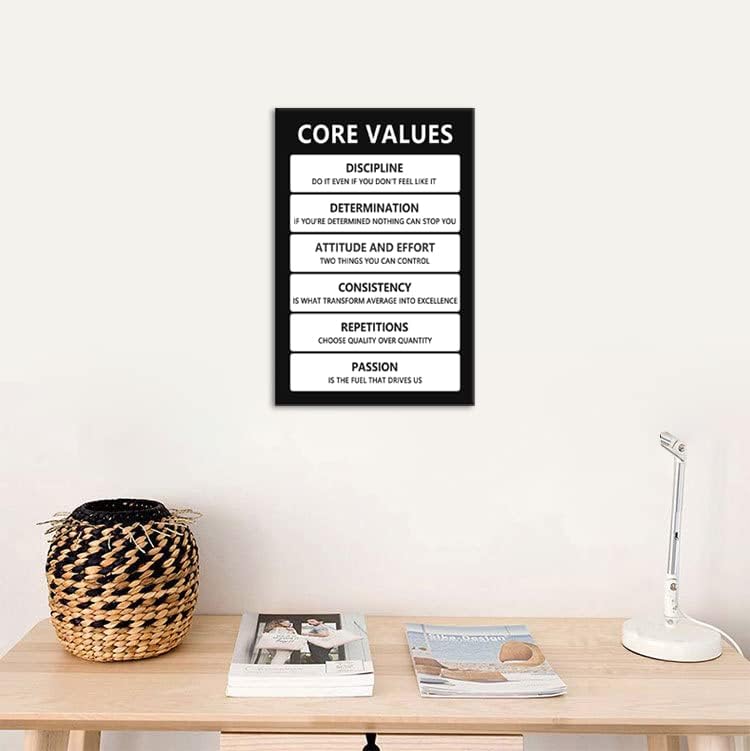 Core Values – Arte de pared inspirador para decoración de oficina, póster inspirador, lienzo motivacional, impresiones artísticas de pared para sala
