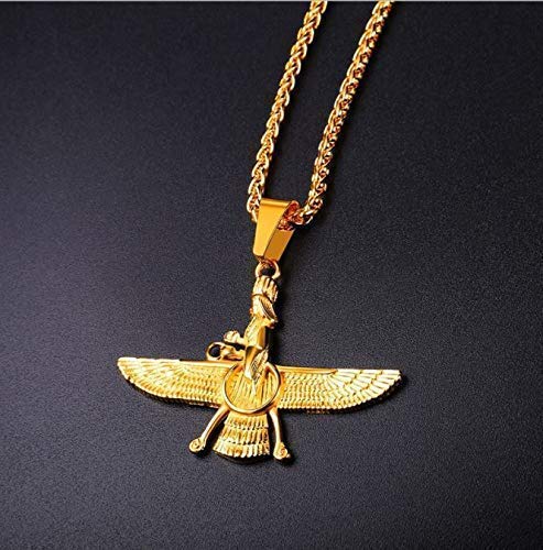 Future Faravahar Ahura Mazda Pendant Men Iran Jewelry Gold Plated Zoroastrian Gold Color Iranian Necklace for Men and Women, Father’s Day Gift!,