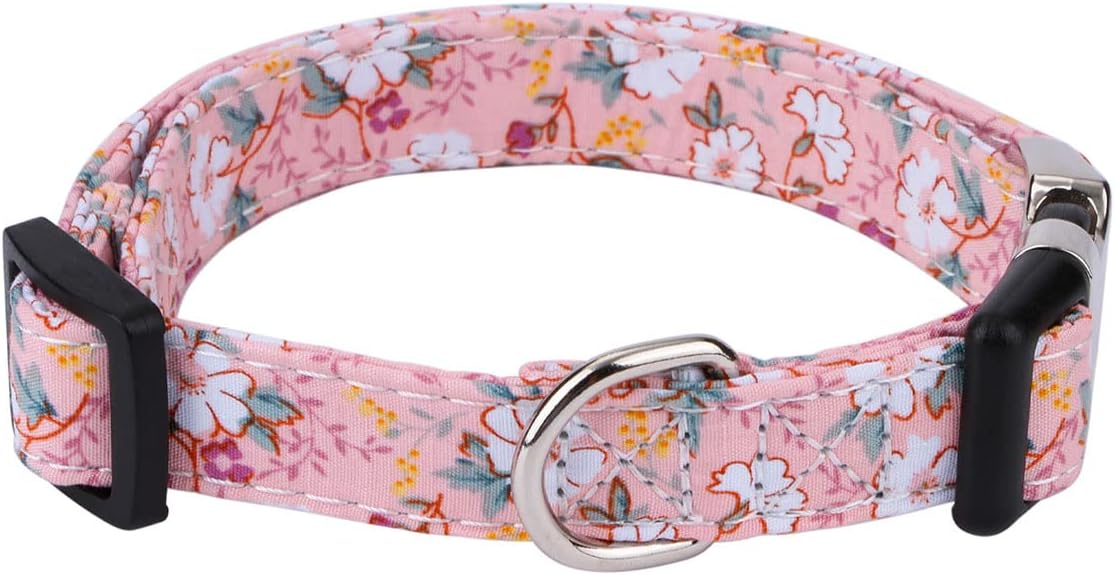 XYART Collar para perros pequeños, medianos y grandes, collar de algodón para mascotas, patrones de margaritas y rosas con hebilla de liberación