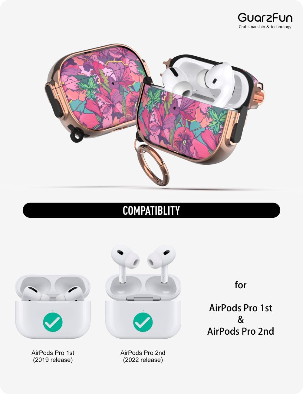 Funda para AirPod Pro 2, funda AirPods Pro con cerradura, funda AirPods Pro 2 para mujeres y hombres (rosa)