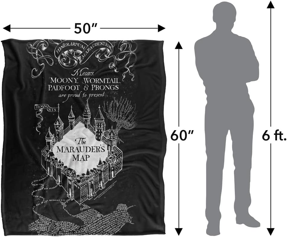 Manta de Harry Potter con licencia oficial de mapa blanco y negro, tacto sedoso, manta súper suave, 50 x 60 pulgadas