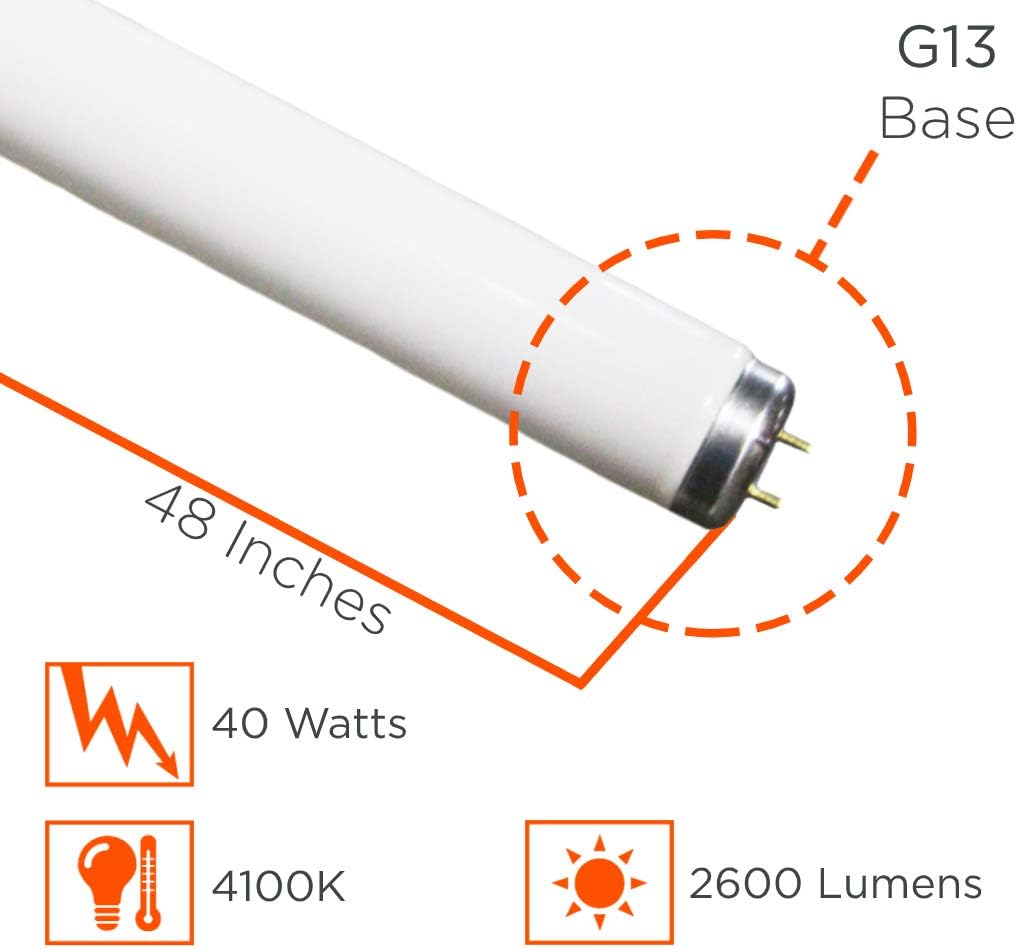 GoodBulb Bombilla fluorescente T12 de 40 W y 48 pulgadas, luz blanca fría de 4100 K, base bi-pin media, 2600 lúmenes, 90 CRI, 24000 horas de vida,