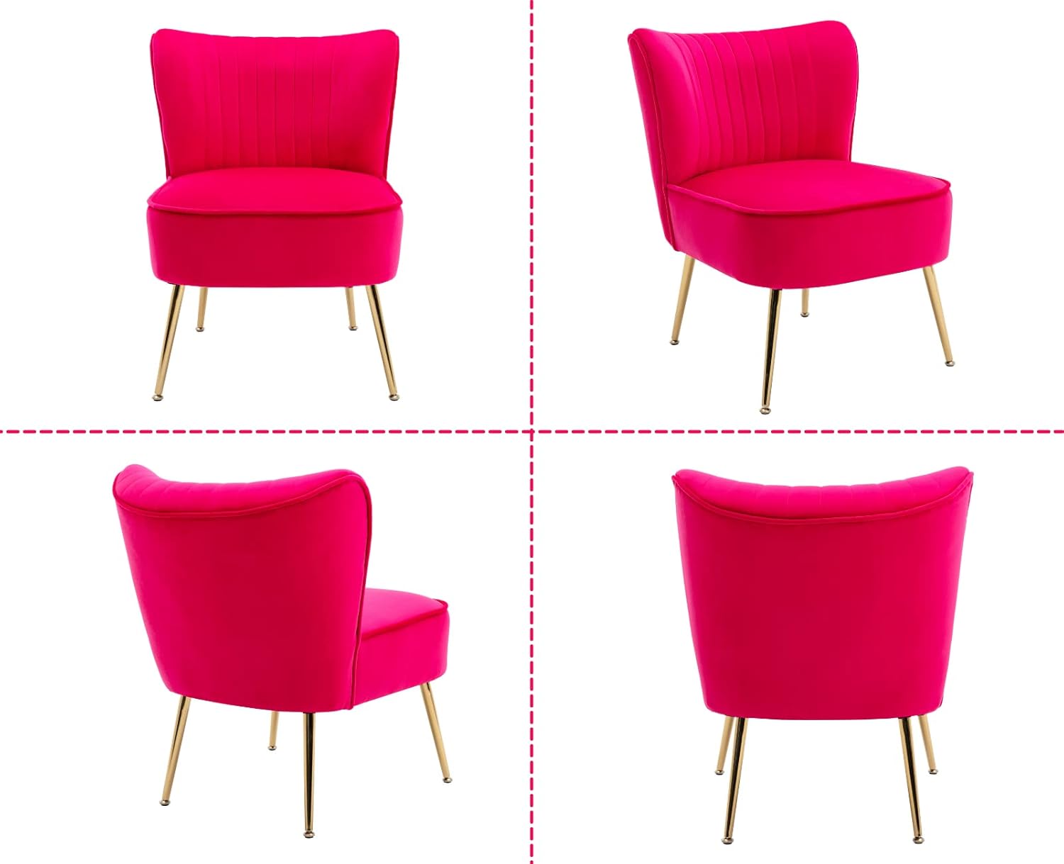 Juego de 2 sillas decorativas de terciopelo modernas tapizadas con patas doradas, cómodas sillas laterales sin brazos con respaldo de ala, sillas