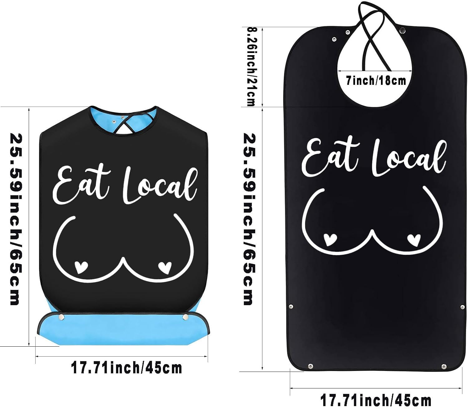 Eat Local – Baberos para adultos con recogedor de migas, bromas de mordaza, regalo ajustable, protectores de ropa para comer