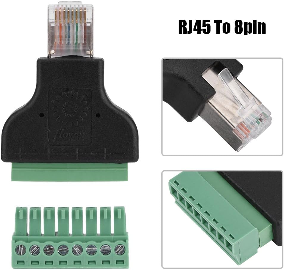 Adaptador de terminal de tornillo, conector Ethernet DVR, conector RJ45 macho a conector de terminal de tornillo de 8 pines de repuesto (paquete de