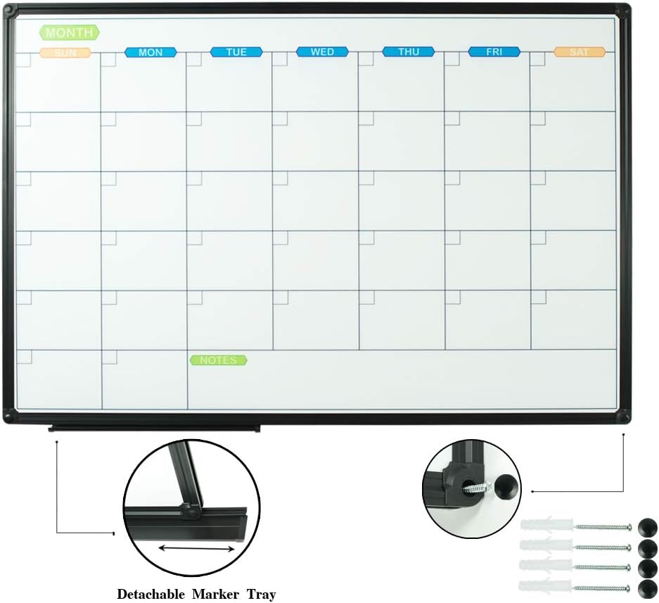 JILoffice – Pizarrón magnético blanco de borrado en seco, de 36 x 24 pulgadas con marco de aluminio negro, para montar en la pared, para oficina,
