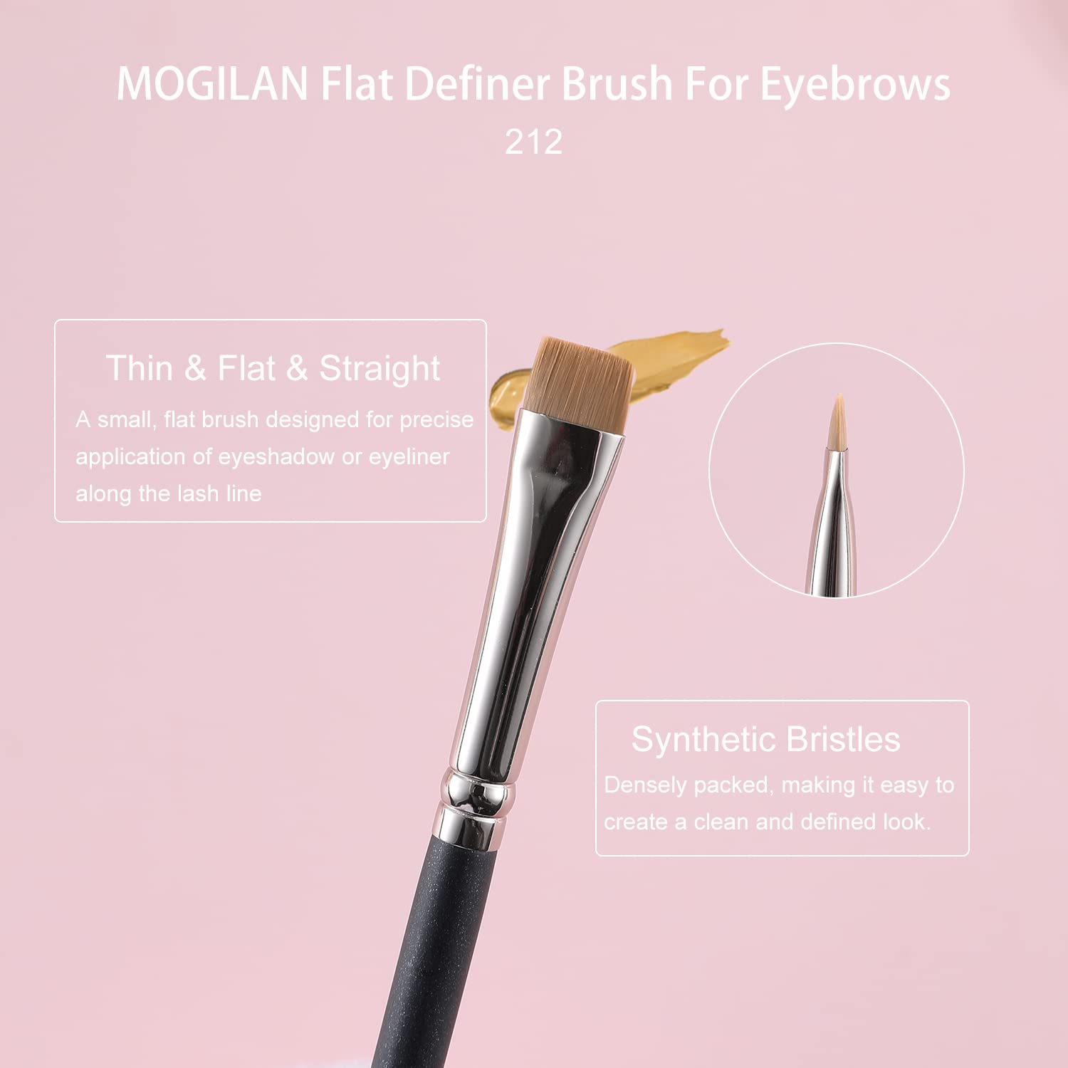 MOGILAN Juego de 2 brochas correctoras  Cepillo definidor plano, mini cepillo corrector debajo de los ojos para crema líquida en polvo mezcla de