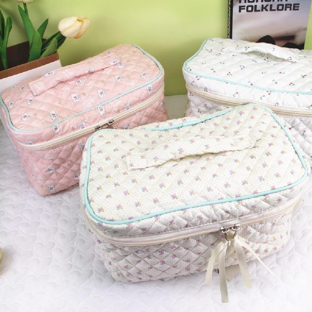 Bolsa de maquillaje de algodón, 2 piezas, bolsa de maquillaje acolchada, bolsa de maquillaje grande, organizador de cosméticos de viaje para