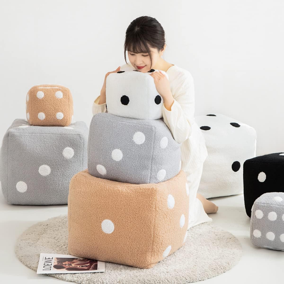 Creative Funny Simulation Dice Plush Pillow Cubic Cube Plush Pendant Dolls Stuffed Soft Sofa Back Cushion Creative Home Decor (Brown,20cm7.8 inch)