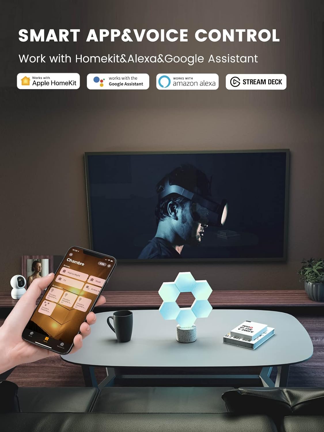 Cololight Luz RGB para configuración de PC para juegos, luces de juegos de alimentación USB, luces de pared hexagonales de sincronización de música