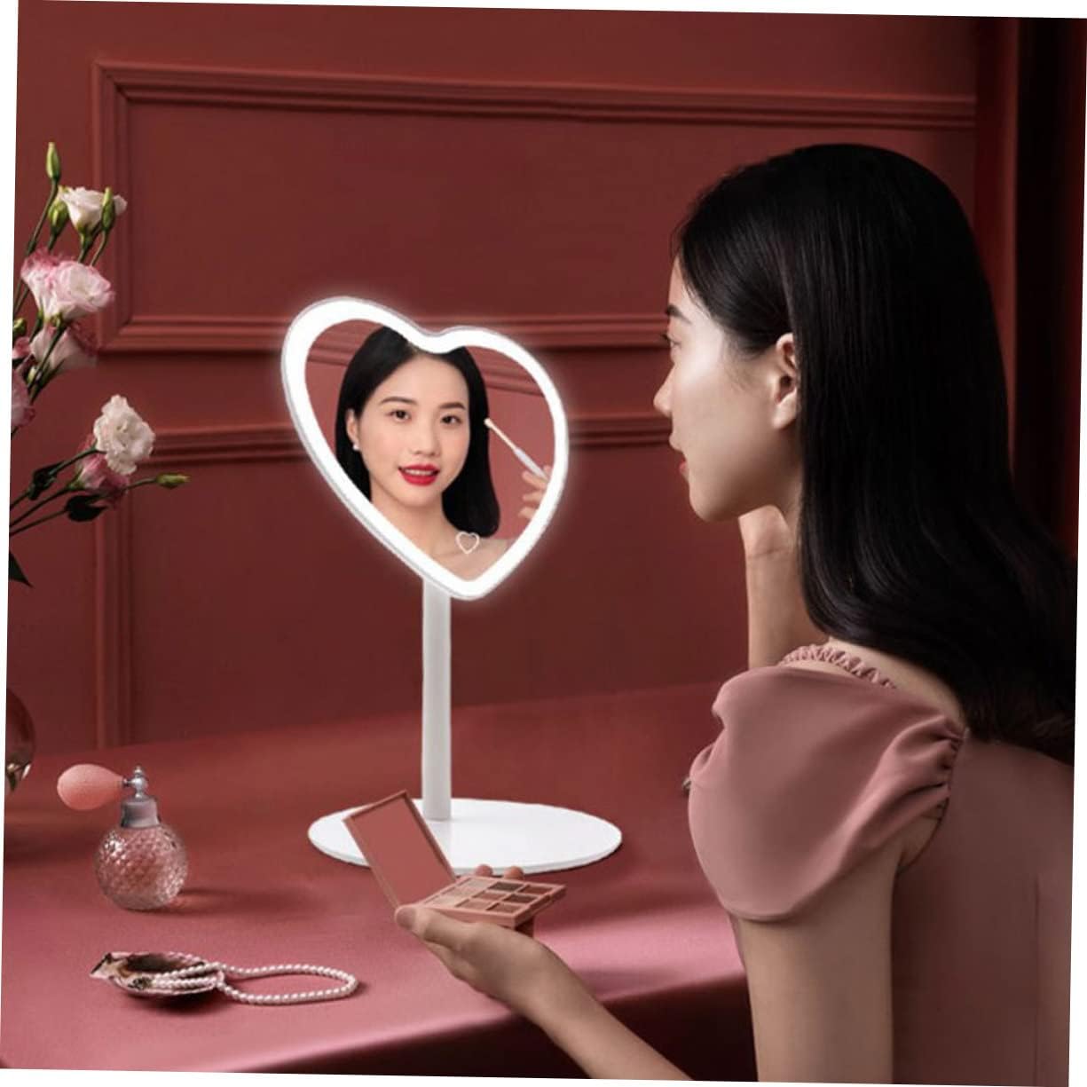 NOLITOY Espejo de tocador con luces LED, espejo de maquillaje con luces, espejo de belleza, espejo de mesa, espejo de escritorio, elegante espejo de