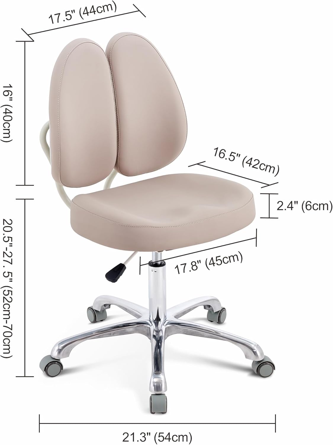 HNKastela Silla rodante con soporte de respaldo  Taburete de tienda de altura ajustable con ruedas para esteticista, pestañas, maquillaje,