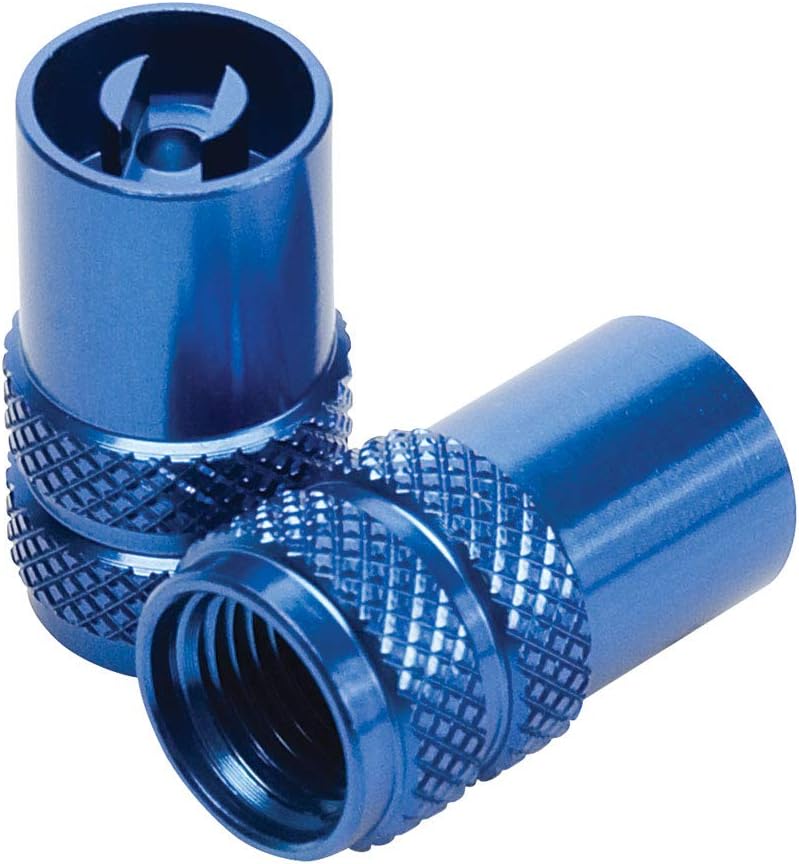 Tusk Billet – Tapones de válvula de aluminio con removedor de núcleo, color azul