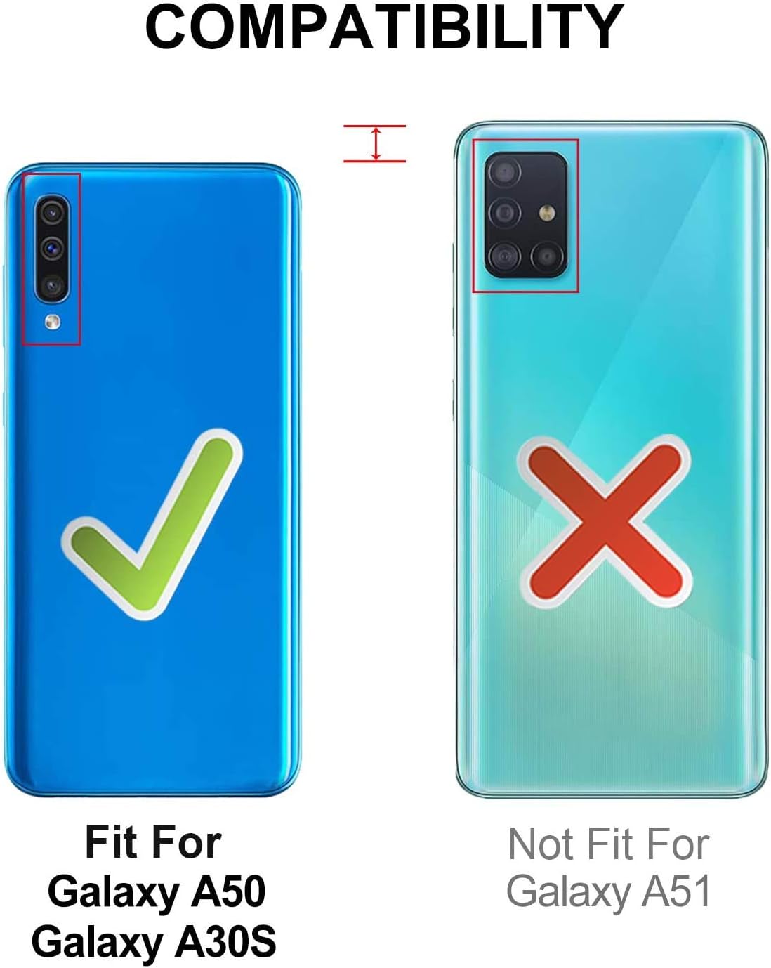 Funda para Galaxy A50 con tarjetero, a prueba de golpes, funda protectora híbrida de silicona resistente para Samsung Galaxy A50, color negro