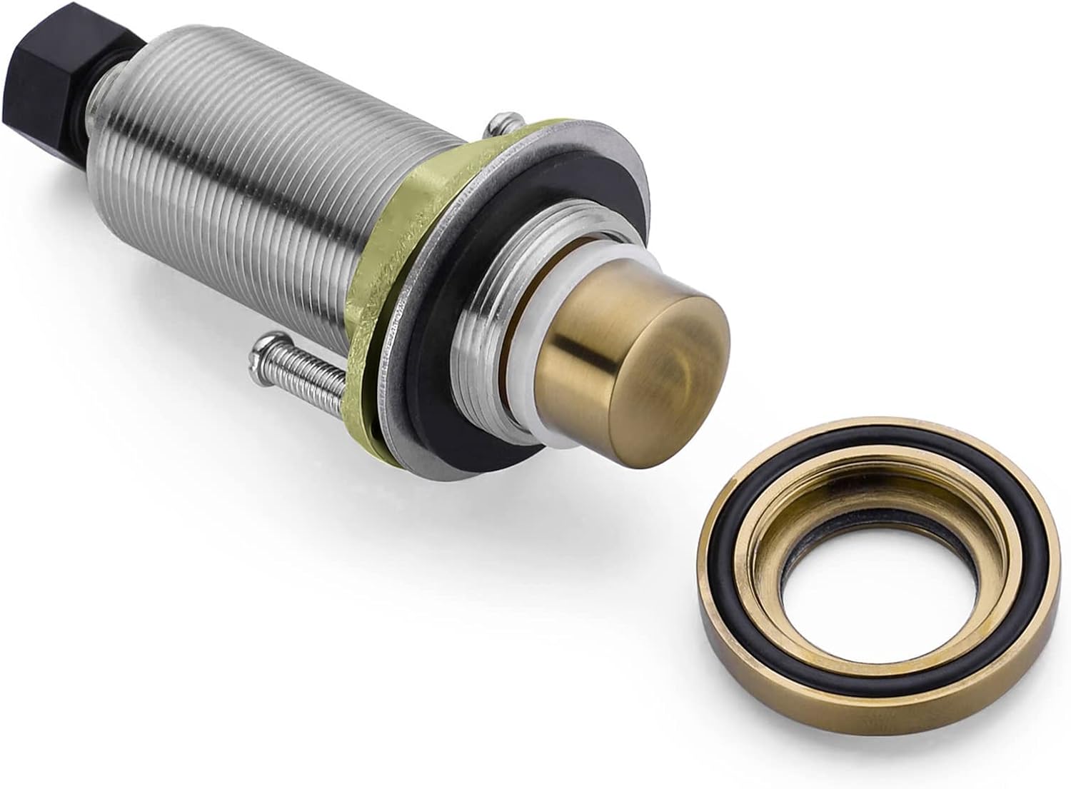 SINKINGDOM SinkTop – Kit de interruptor de aire con botón largo de bronce champán (latón completo) para eliminación de basura, salida única