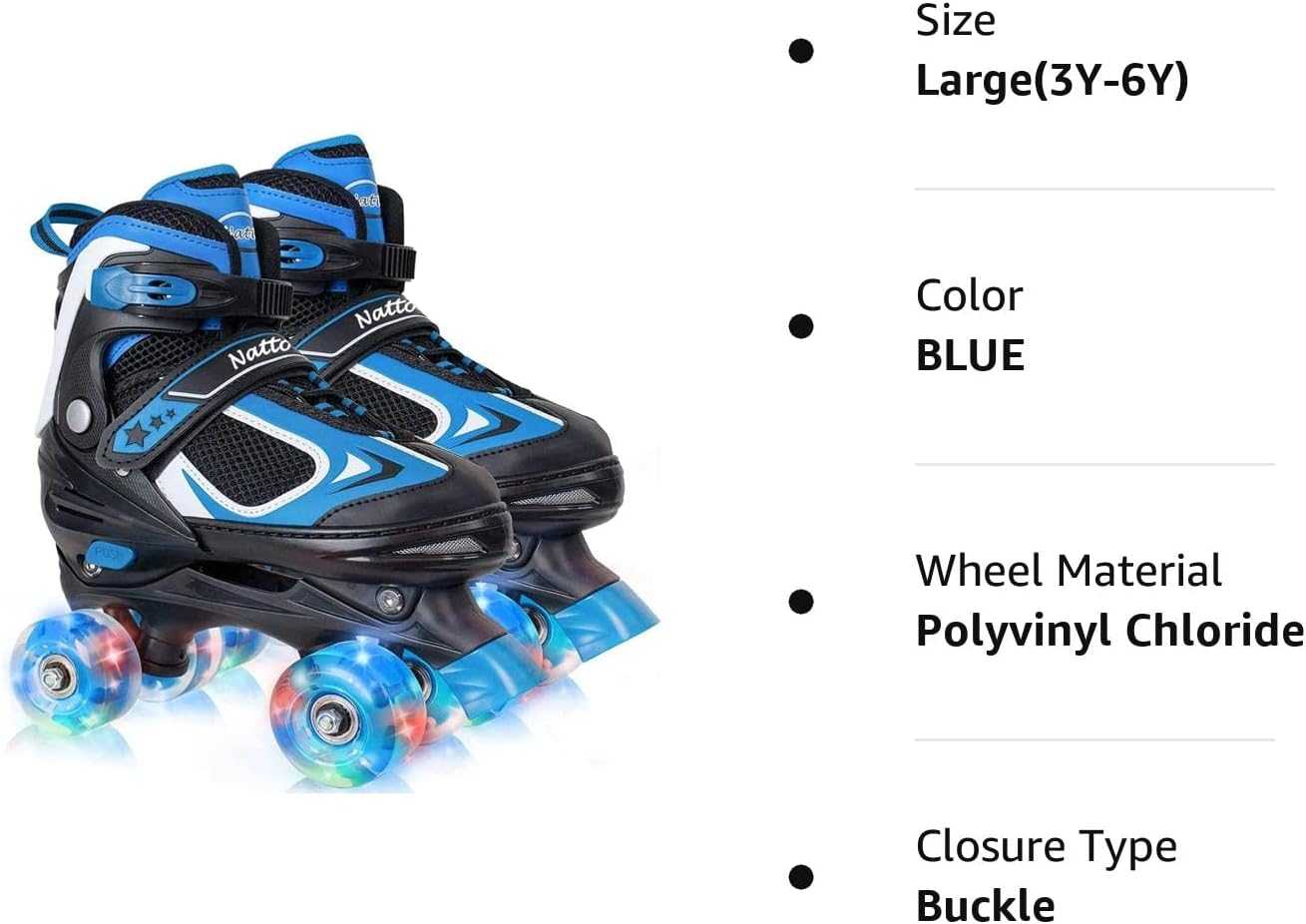 Nattork – Patines de ruedas para niños y niñas, 4 tamaños, patines ajustables con ruedas iluminadas, divertidos patines para niños pequeños,