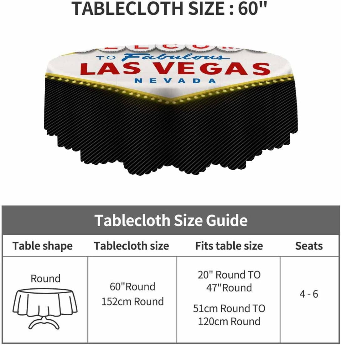 Mantel redondo de 60 pulgadas con texto en inglés “Welcome to Fabulous – Mantel redondo pequeño de Las Vegas Nevada para mesas redondas, mantel