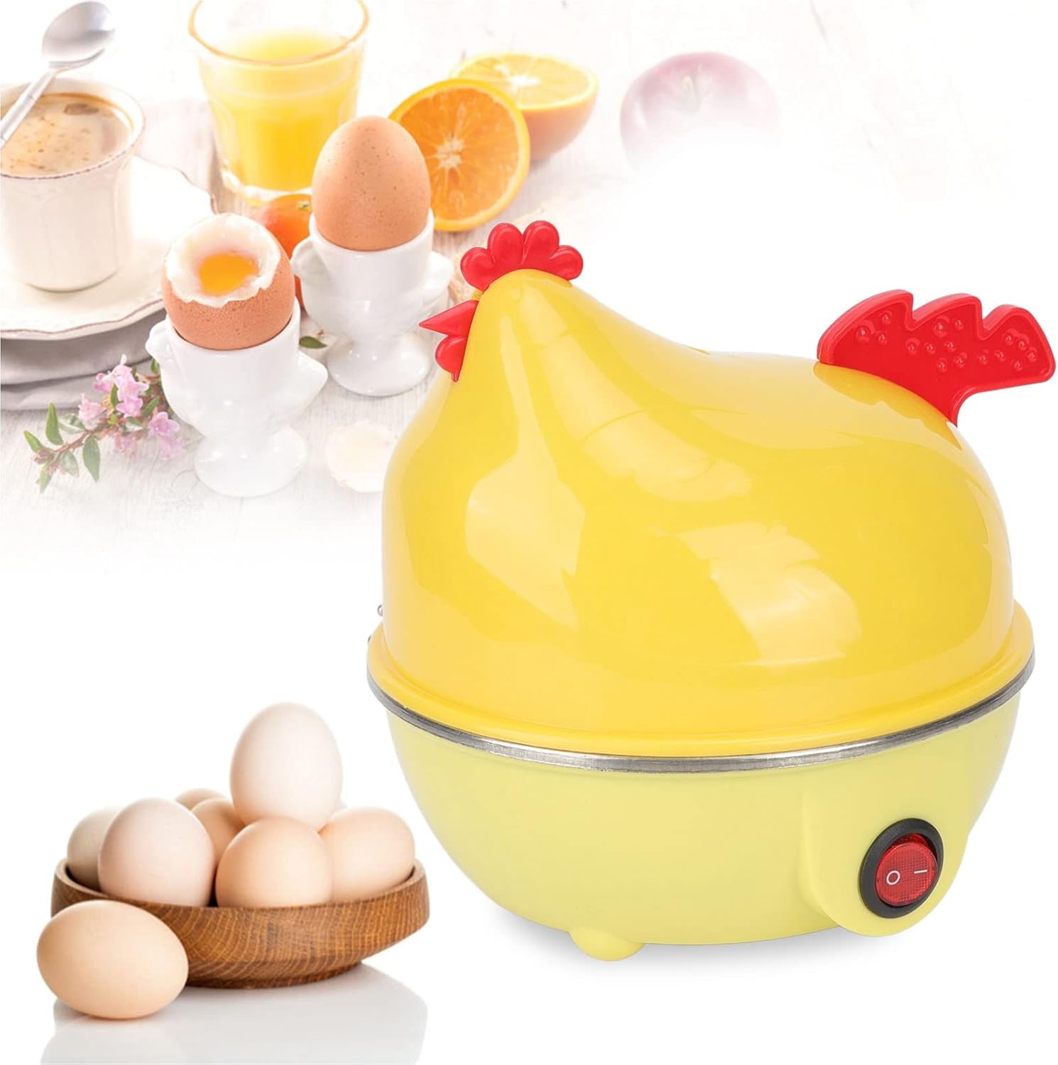 Jeanoko Olla rápida para huevos, olla multifuncional para huevos con capacidad de 7 huevos, apagado automático, forma de pollo para desayuno, huevos