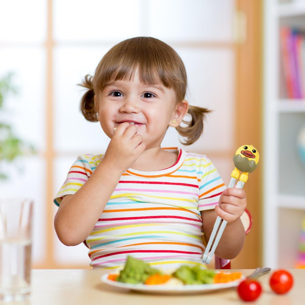 Juego de palillos para niños, juego de palillos de entrenamiento para niños y principiantes, juego de palillos de pato amarillo, cuchara, tenedor y
