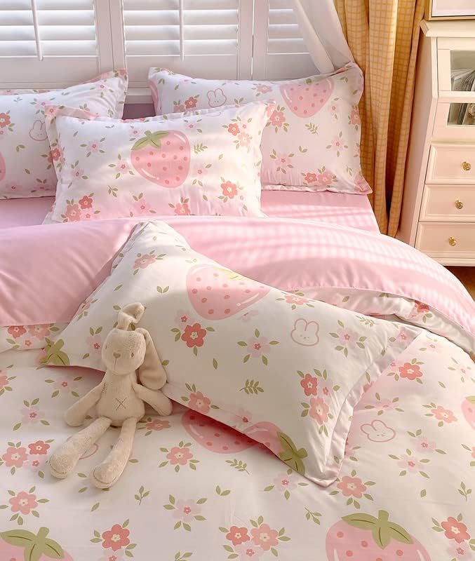 Fundas de edredón blancas y rosas tamaño King  Juego de edredón de 3 piezas con cierre de cremallera, funda de edredón y 2 fundas de almohada (sin