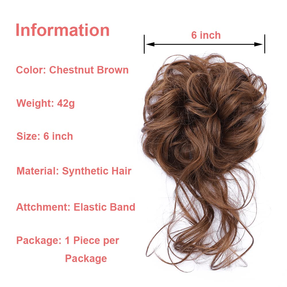 KETHBE Moño desordenado, extensión de moño despeinado, extensión de moños, banda elástica para el cabello, moño rizado para mujeres (marrón castaño)