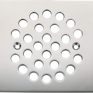 Colador cuadrado de rejilla de drenaje de piso de ducha atornillado de 4-14 pulgadas (cromado) Colador cuadrado de rejilla de drenaje de piso de ducha atornillado de 4-14 pulgadas (cromado)