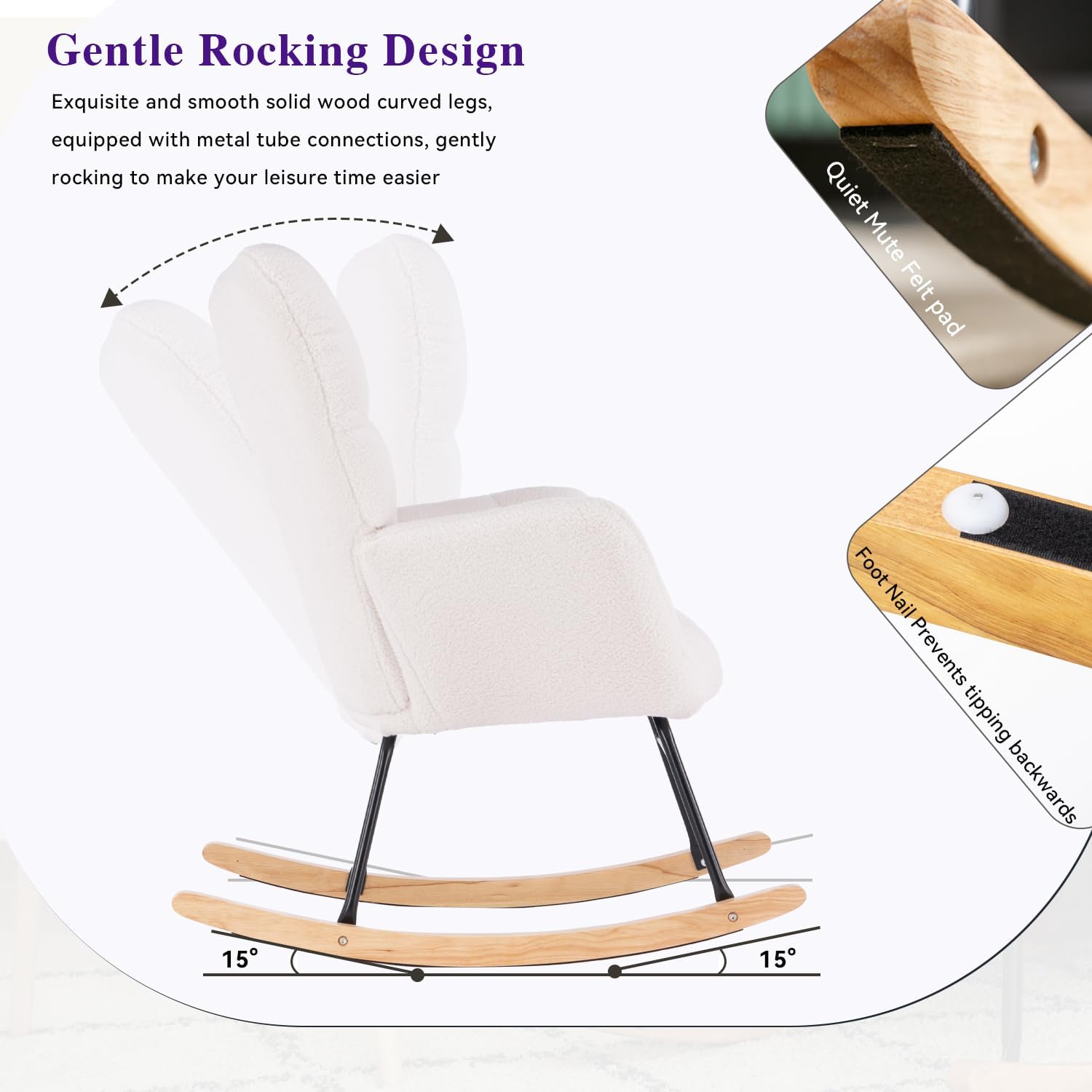 Mecedora para guardería, silla decorativa tapizada de peluche, cómoda silla de lectura, sillón mecedor con respaldo alto para guardería, dormitorio,