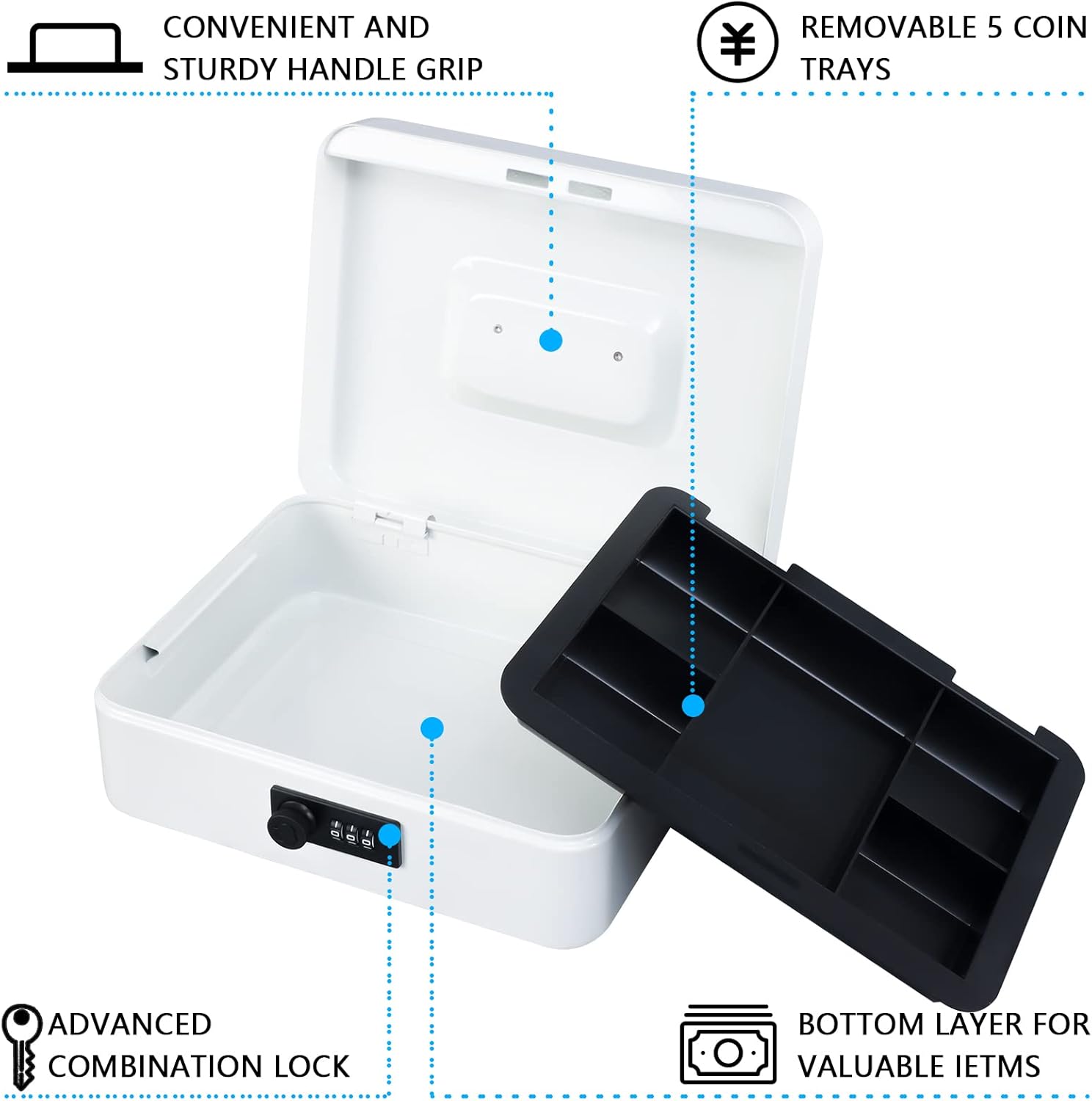 Caja de caudales con cerradura de combinación, caja para el dinero de metal, con bandeja de dinero para seguridad, caja con cerradura, de color