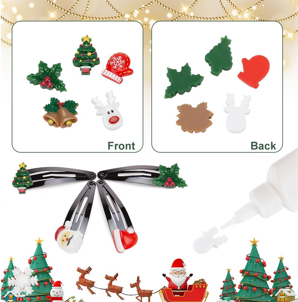 WEBEEDY 60 piezas de dijes de slime de Navidad, cabujones de resina de Navidad, cabujones de resina con parte trasera plana, accesorio de