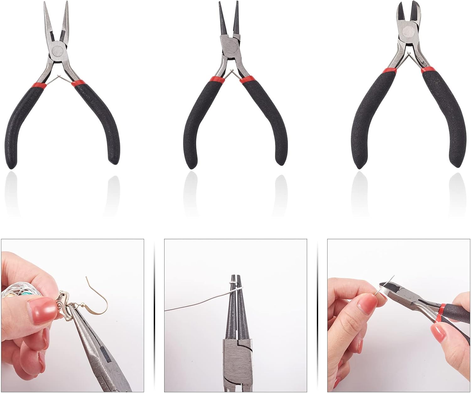 Pandahall – Juego de herramientas ergonómicas para abalorios de 8 piezas, alicates de joyería, acero endurecido al carbono, juego de herramientas