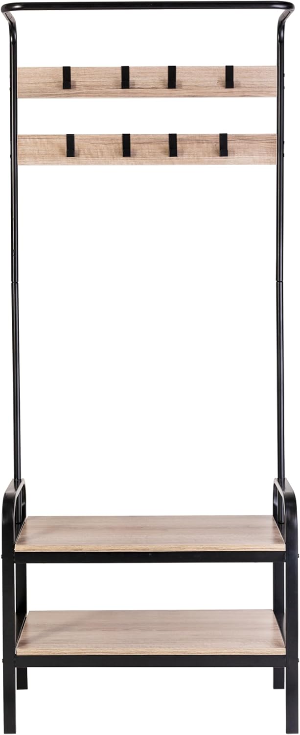 Honey-Can-Do Banco de entrada con ganchos para abrigos y almacenamiento de zapatos, gris sauce SHF-08746 negro