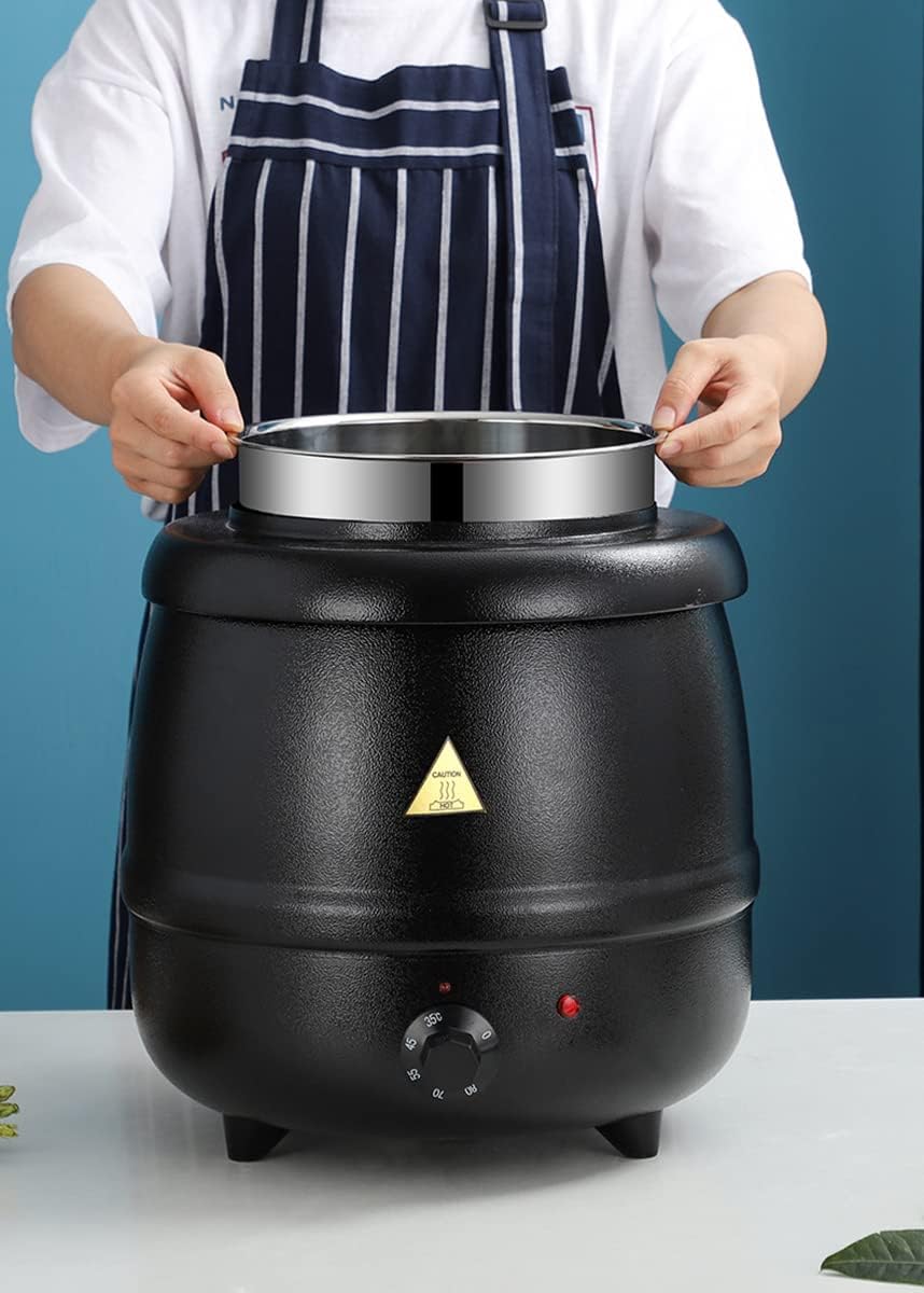 Calentador de tetera de sopa comercial, calentador de 11 cuartos de galón con tapa con bisagras y olla de inserción de acero inoxidable desmontable
