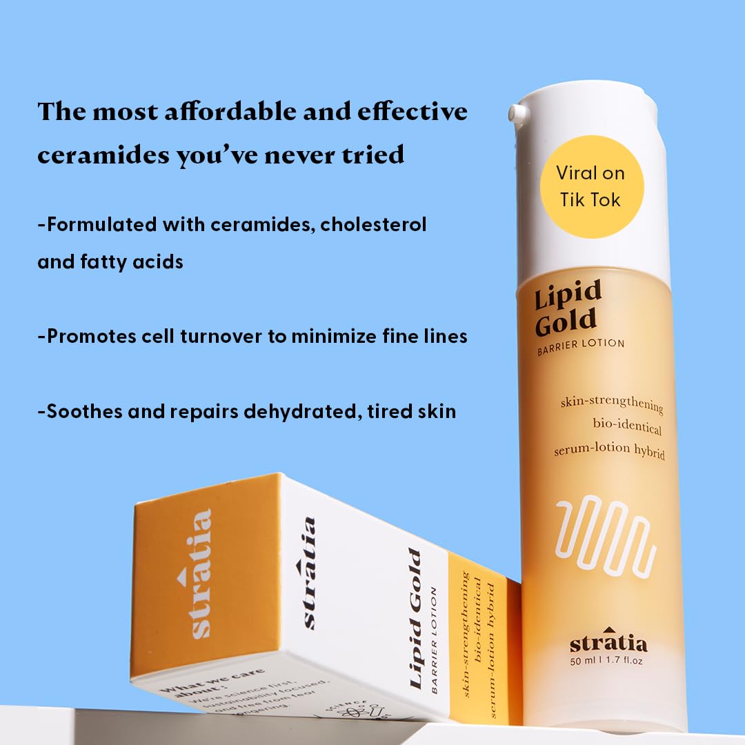 Stratia Lipid Gold Crema hidratante de ceramida fortalecedora de la piel, suero de niacinamida, hidrata y calma la piel, para todo tipo de piel, 1.7