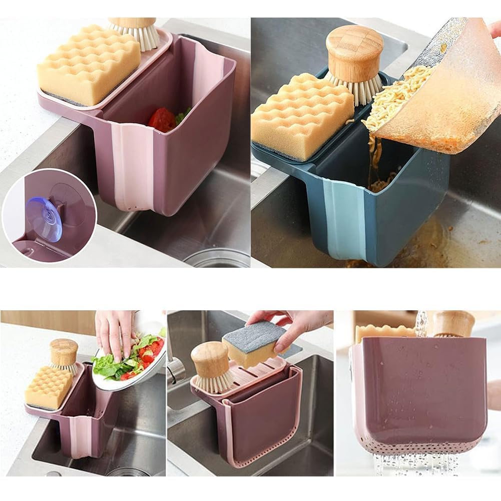 Cubo de basura separador seco y húmedo, mini cubos de basura de cocina, colador de fregadero de esquina, cesta sumergible retráctil plegable para